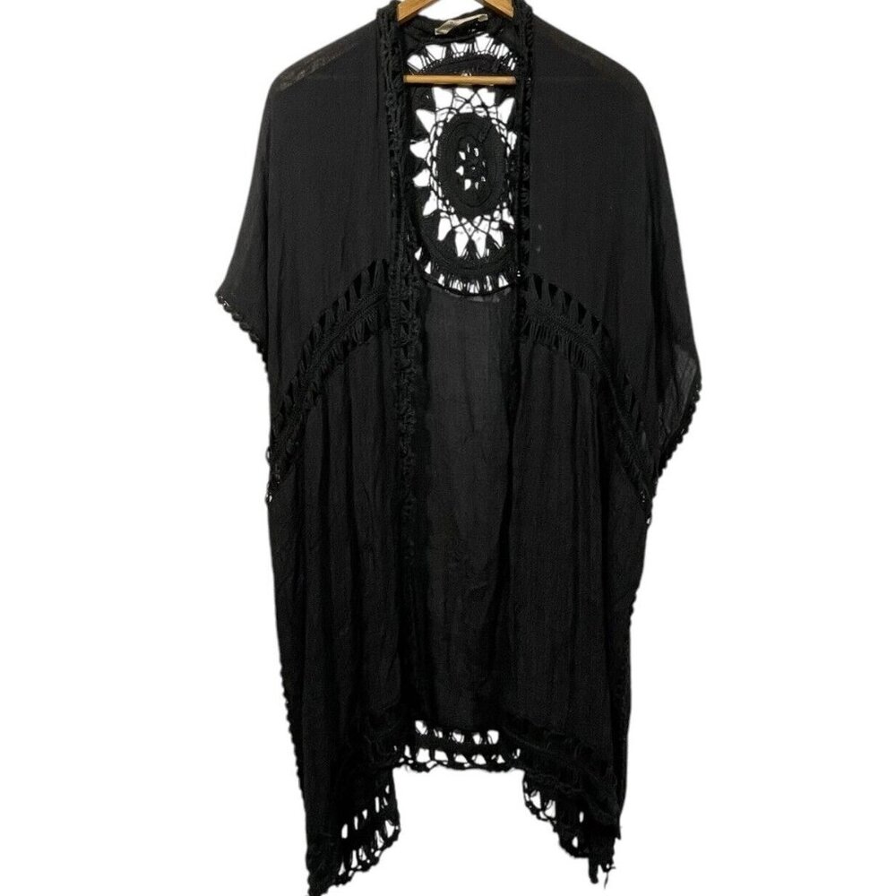 Soft Surroundings Crochet Cardigan Cover Up Black Boho Witchy Festival Flowy OS